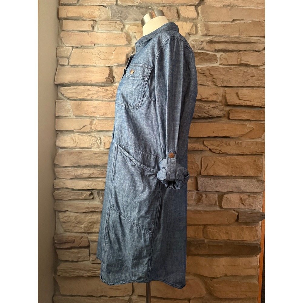 Duluth Trading Co L Womens Rootstock Chambray Utility Shirt Dress Organic Cotton - Picture 4 of 13